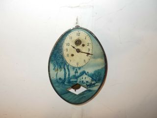 Lux Tin " Country Scene " Miniature Pendulette Clock Circa.  1930