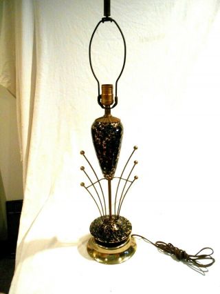 Vintage Mid Century Atomic Table Lamp Black W/gold Mica Flakes 18.  5 "