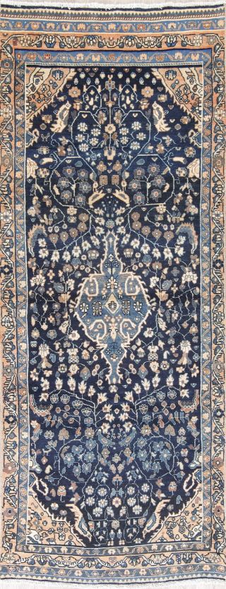 Vintage Navy Blue 9 Ft Runner Bakhtiari Persian Oriental Floral Wool 9 