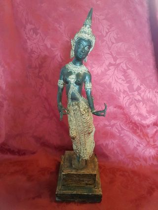 Antique Gilded Bronze Figure Of Indian Hindu Goddess Parvati