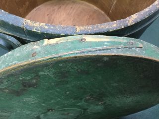 Antique 1800 ' s Paint Large Green/Blue Wooden Firkin Sugar Bucket w/ Lid 10