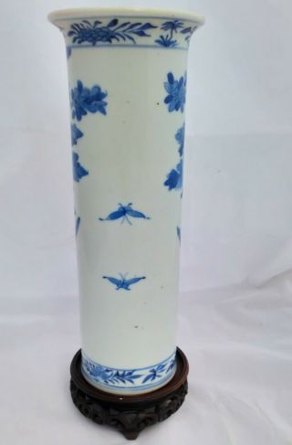 Chinese Blue and White Porcelain Cylindrical Vase Painted Peonys 19th Century 5
