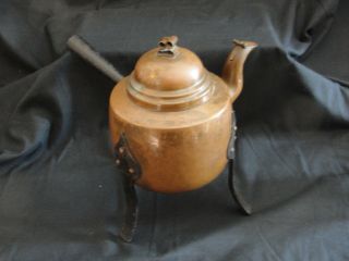 2 Vintage Hammered Copper Swedish Hearth Kettles Cast Iron Arts and Crafts 4