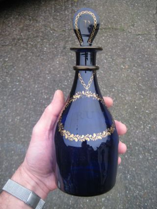 Antique Blue Decanter,  Georgian Bristol Decanter - Rum,  Good C.  1790.