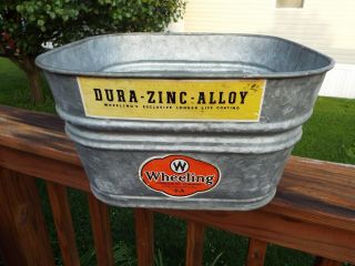 Rare Vintage Wheeling 6 - A Dura Zinc Alloy Galvanized Mid Century Wash Tub Farm