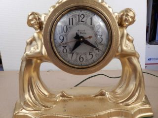 vintage OXFORD 50 ' s unusual Electric CLOCK & LAMP Spelter NEO - CLASSICAL STATUE 2
