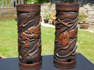 Antique Chinese Large Carved Bamboo Brush Pots