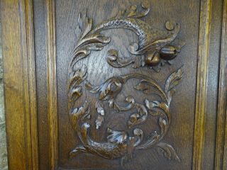 Antique French Large Pair Carved Wood Door Panel Gothic Chimera Griffins