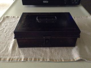 Primitive Tin Box With Six Latching Spice Tins Inside And Grater