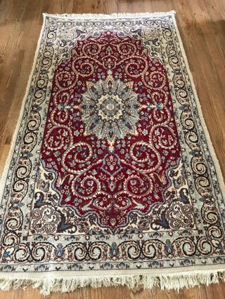 Persian Nain Carpet,  Hand Knotted Wool And Silk Knots,  3 