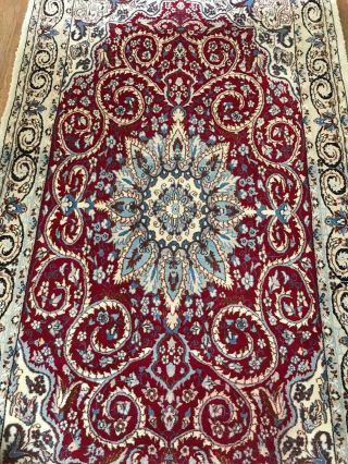 PERSIAN NAIN CARPET,  HAND KNOTTED WOOL and SILK KNOTS,  3 ' 10 