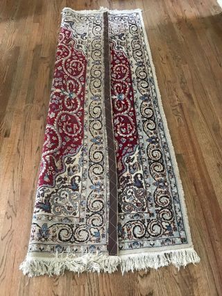 PERSIAN NAIN CARPET,  HAND KNOTTED WOOL and SILK KNOTS,  3 ' 10 