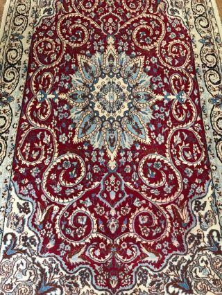 PERSIAN NAIN CARPET,  HAND KNOTTED WOOL and SILK KNOTS,  3 ' 10 