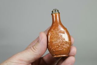 Antique Chinese 19thC Qing Dynasty Caramel Glazed Snuff Bottle 2 Character Mark 8