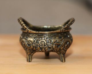 Antique Chinese Bronze Dragon Incense Burner,  Xuande Mark,  19th Century,  Qing.