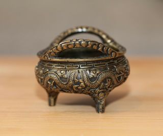 Antique Chinese bronze Dragon incense burner,  Xuande mark,  19th Century,  QING. 4