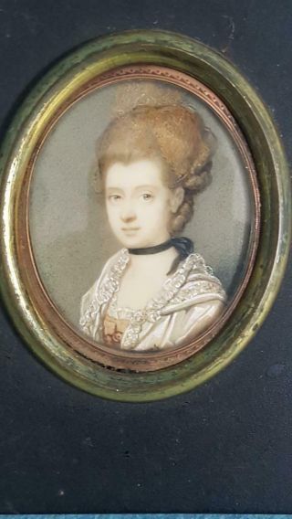 Antique 1800s Miniature Watercolour Portrait Of A Young Georgian Lady