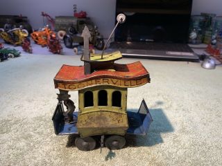 ANTIQUE TOONERVILLE TROLLEY TIN WIND UP TOY FONTAINE FOX 1922 COMIC STRIP LITHO 2