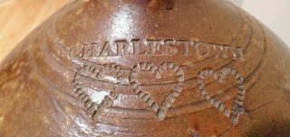 Early Charlestown Stoneware Jug - Wonderful Impressed Hearts -