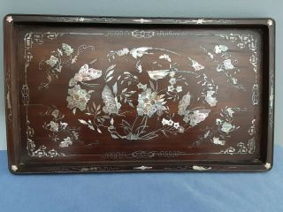 Vietnamese Chinese Rosewood Mother Of Pearl Inlaid Tray.  China.  Vietnam.  Asia