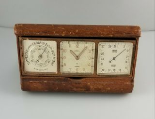 Vintage Angelus Alarm Desk Clock Weather Station To Fix –calendar Day Date Month