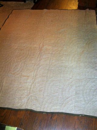 Antique Early Primitive Brown Homespun Quilt