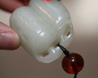 Antique Chinese white jade & Amber fruit Toggle,  Qing Dynasty,  18th Century RARE 10