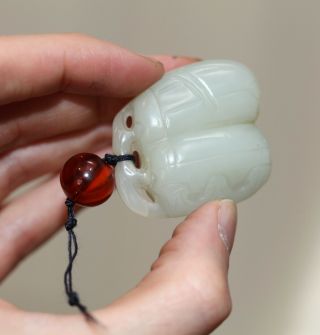 Antique Chinese White Jade & Amber Fruit Toggle,  Qing Dynasty,  18th Century Rare