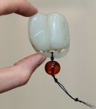 Antique Chinese white jade & Amber fruit Toggle,  Qing Dynasty,  18th Century RARE 2