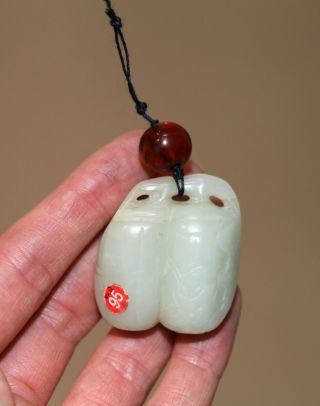 Antique Chinese white jade & Amber fruit Toggle,  Qing Dynasty,  18th Century RARE 3