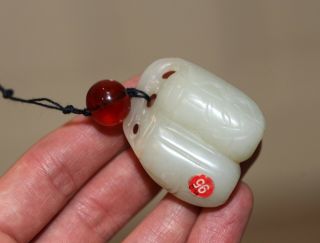 Antique Chinese white jade & Amber fruit Toggle,  Qing Dynasty,  18th Century RARE 5
