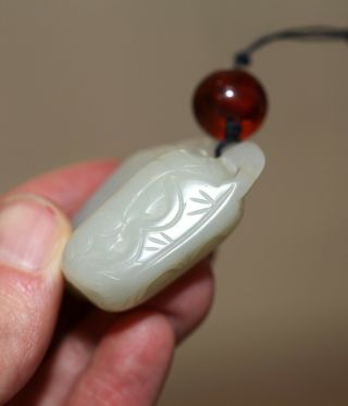 Antique Chinese white jade & Amber fruit Toggle,  Qing Dynasty,  18th Century RARE 6