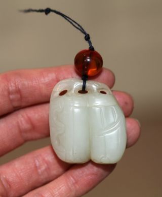 Antique Chinese white jade & Amber fruit Toggle,  Qing Dynasty,  18th Century RARE 8
