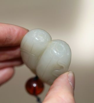 Antique Chinese white jade & Amber fruit Toggle,  Qing Dynasty,  18th Century RARE 9
