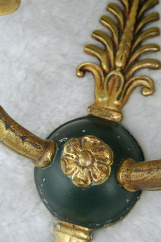 PAIR French empire Brass Metal green Wall lights sconces 1950 ' s 3