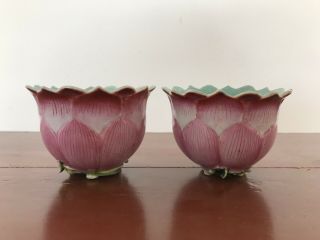 Pair Antique Hand - Painted Chinese Export Famille Rose Tea Cups 18th 2
