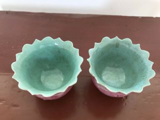 Pair Antique Hand - Painted Chinese Export Famille Rose Tea Cups 18th 5