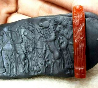 Ancient Carenlian Babyloan Lady Training Lion Cylinder Intaglio Rolling Bead