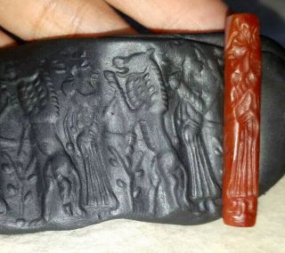 Ancient Carenlian Babyloan Lady training Lion Cylinder Intaglio Rolling Bead 2