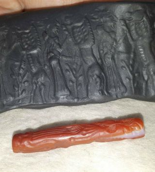 Ancient Carenlian Babyloan Lady training Lion Cylinder Intaglio Rolling Bead 5