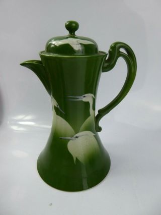 Japanese Antique Kutani Eggshell Porcelain Tea / Coffee Pot & Cups Signed Cranes 2