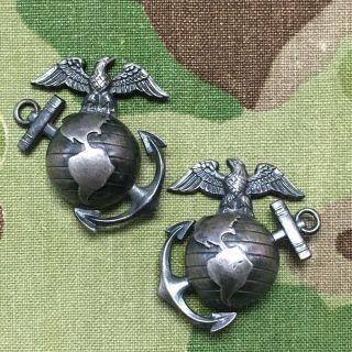 Sterling Usmc Officer Ega Eagle Globe Anchor Wwii Korea Collar Emblems Marines