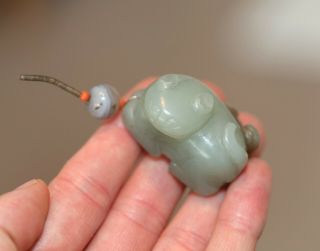 Antique Chinese Carved Jade Cat & Kitten Pendant,  Qing Dynasty,  19th Century.