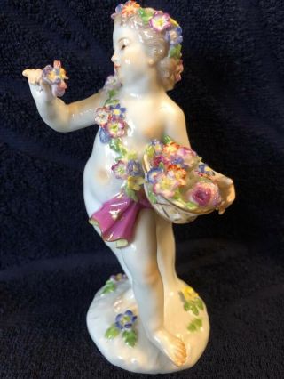 Antique German Meissen Porcelain Figurine Of Putti With Flowers 2