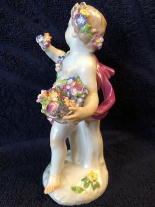 Antique German Meissen Porcelain Figurine Of Putti With Flowers 3