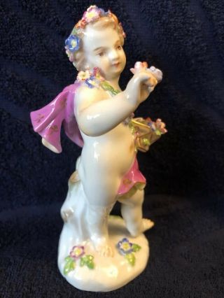 Antique German Meissen Porcelain Figurine Of Putti With Flowers 7