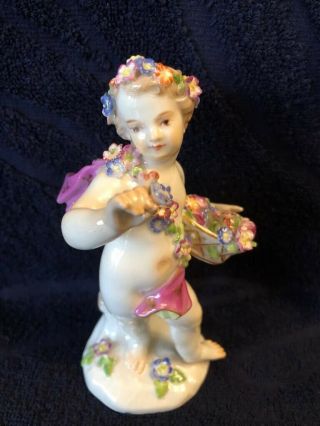 Antique German Meissen Porcelain Figurine Of Putti With Flowers 8