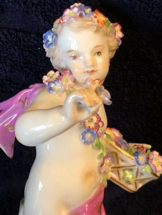 Antique German Meissen Porcelain Figurine Of Putti With Flowers 9
