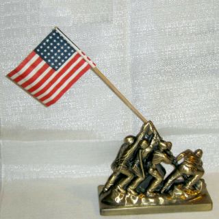 Usmc Wwii Iwo Jima Monument Statue Brass Platedl Very Heavy Usa Made Old Flag