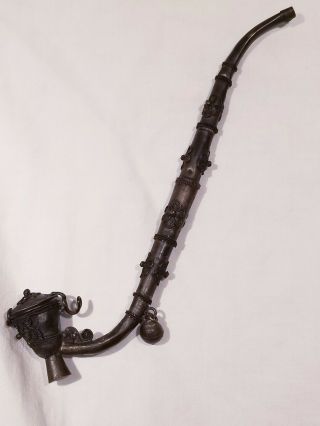 Japanese Kiseru (pipe) Antique Brass Filigree Work Attached Bell Rare 8 " Long